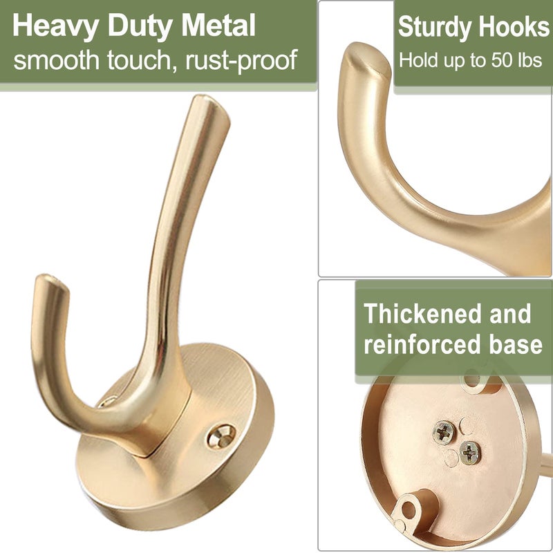 TOFIIGREM Gold Hat and Coat Hooks  4 Pack Heavy Duty Robe Hook Metal Double Backpack Hook Wall Mounted  Towel Hooks for Bathroom Entryway Cubicle Closet Garage - Image 5